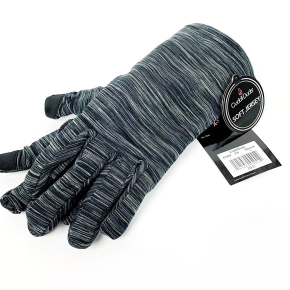 Touchscreen Grey Fleece Lined Gloves | Earmuff Audio Headphones Cords Included - Picture 3 of 15